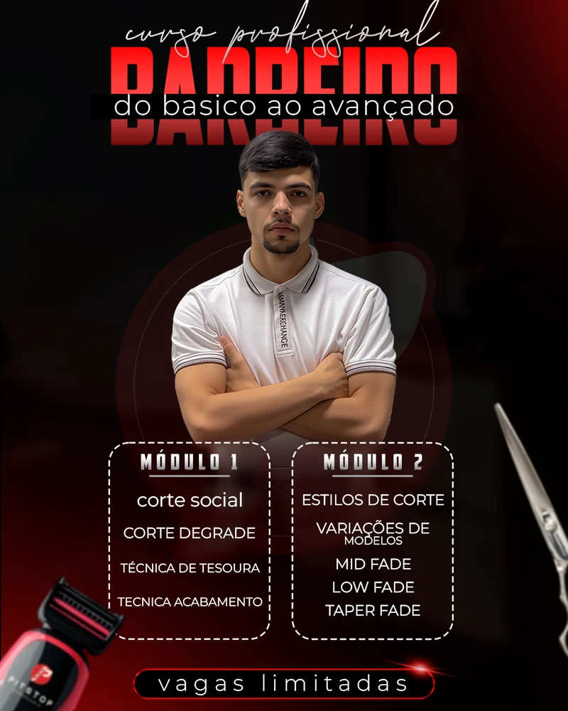 Post da Pitstop Barbearia para o curso profissional de barbeiro, do básico ao avançado