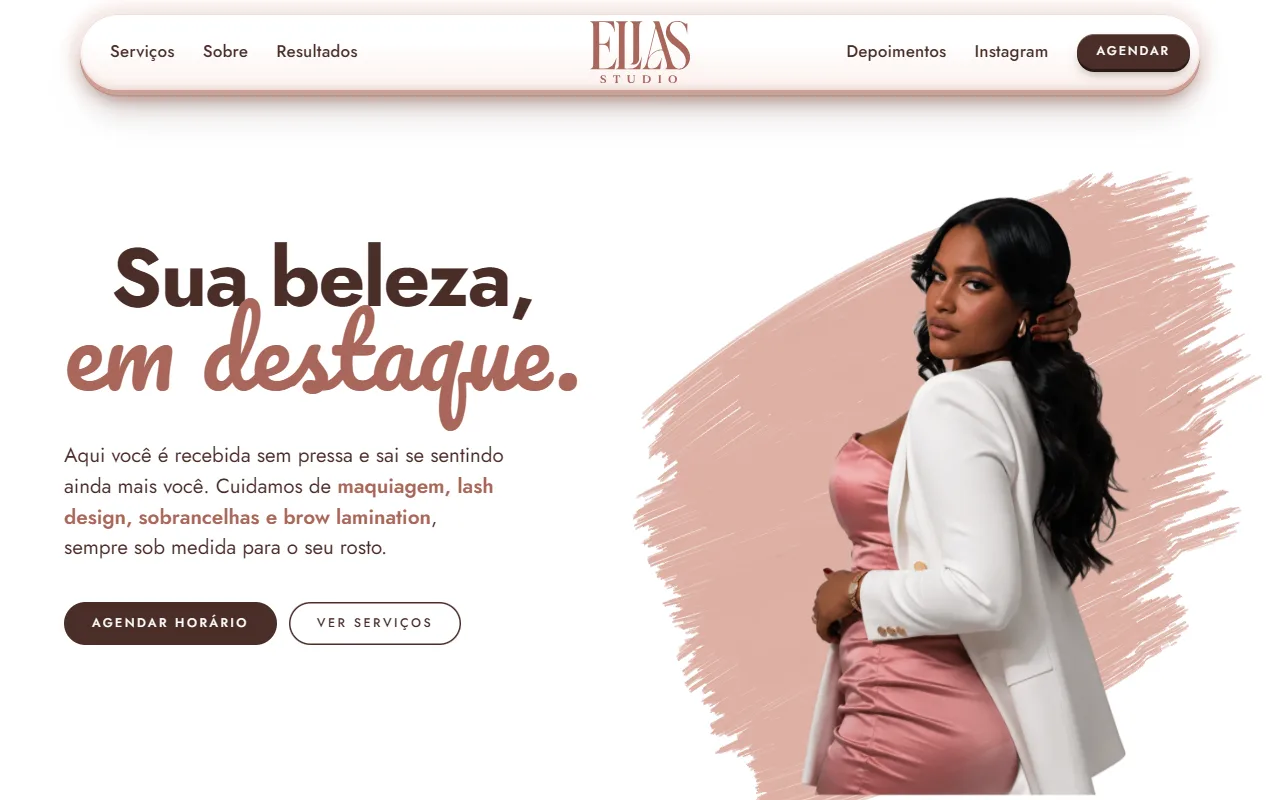 Página inicial do site do Ellas Studio