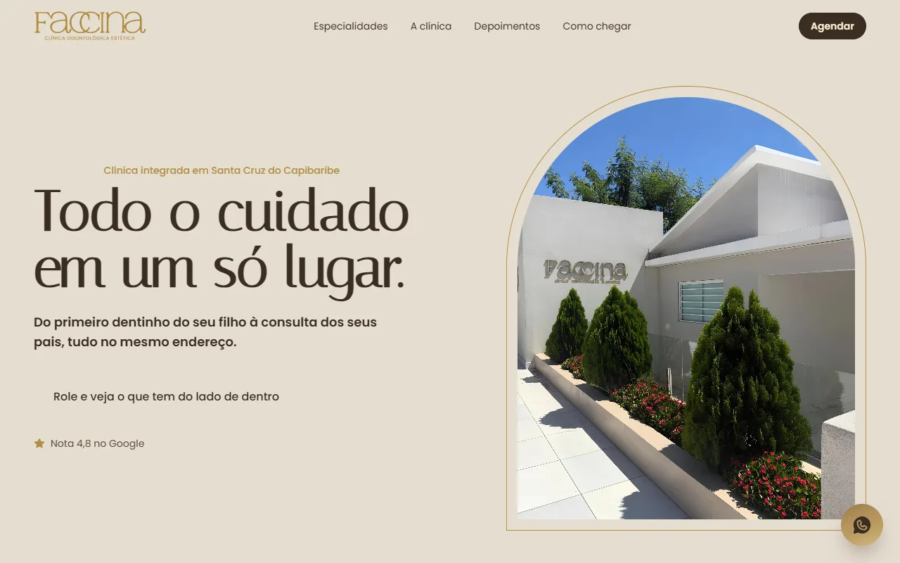 Página inicial do site da Clínica Faccina