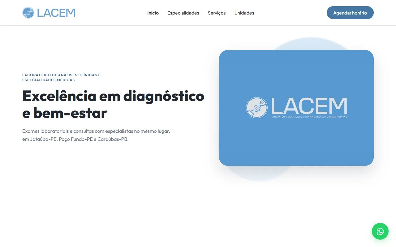 Página inicial do site da LACEM